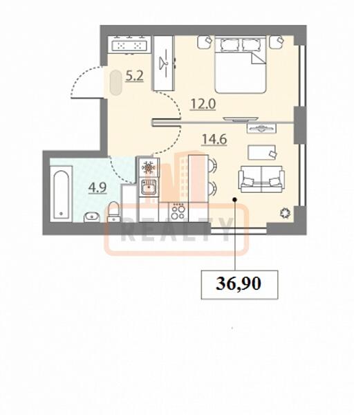 1-к квартира, 36 кв.м.,, , объект № 4397